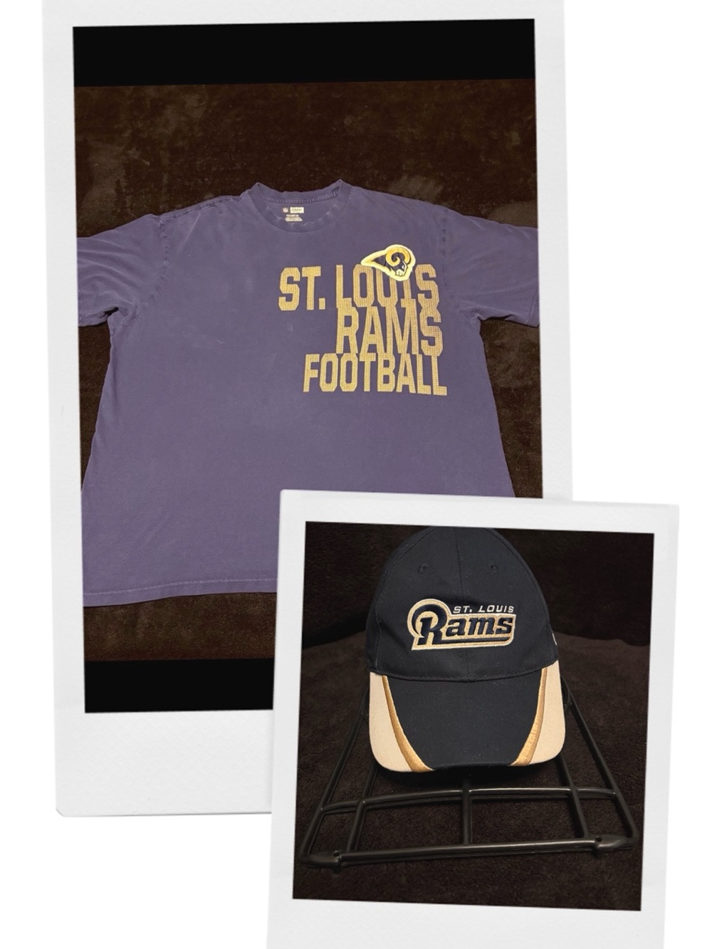 St Louis Rams vintage NFL Apparel T-shirt And 2006 strapback hat Combo Bundle